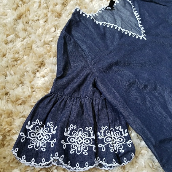 Chambray embroidery flutter sleeve blouse - Picture 1 of 7